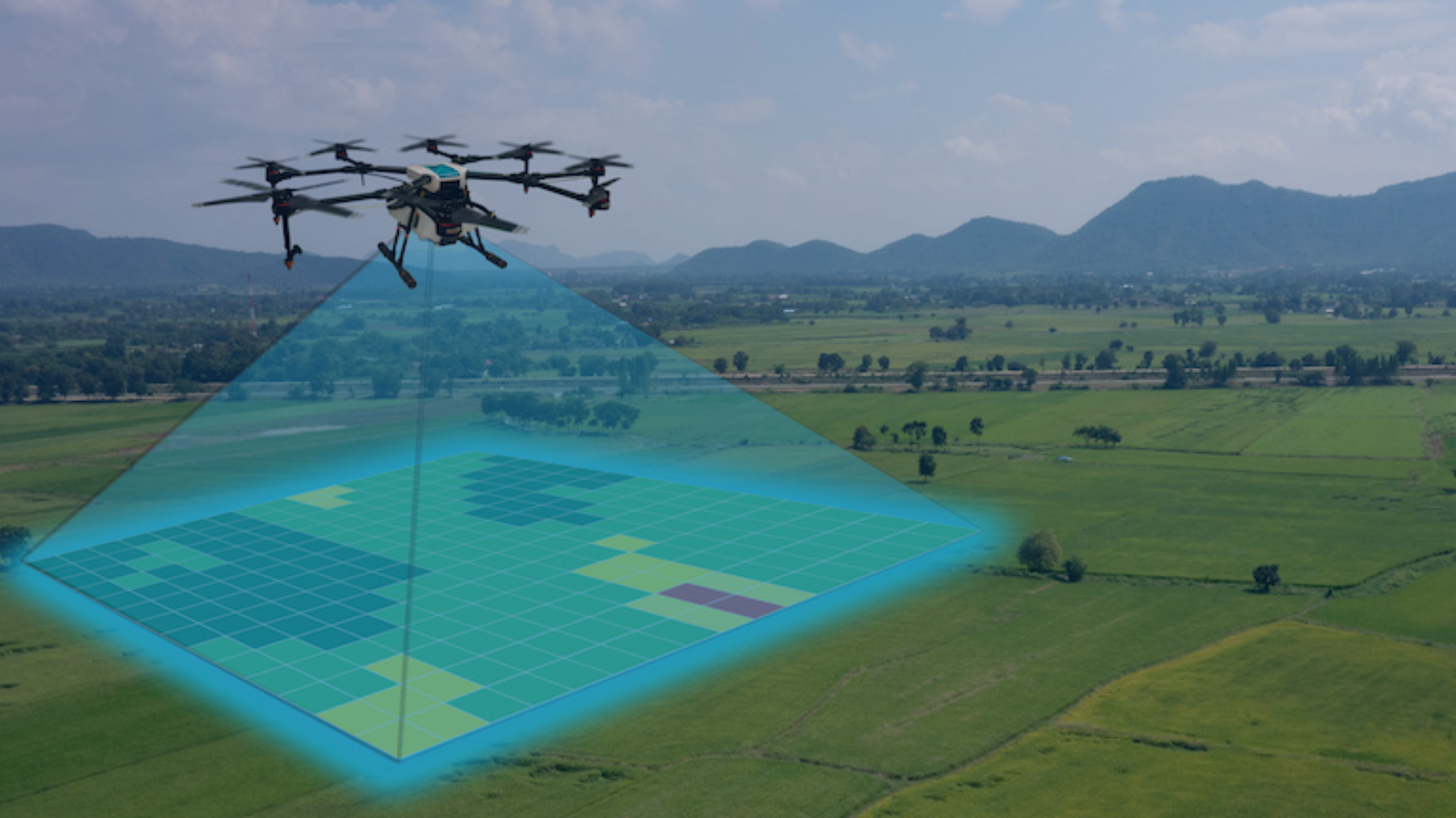 Hybrid drone in flight, showcasing mapping technology