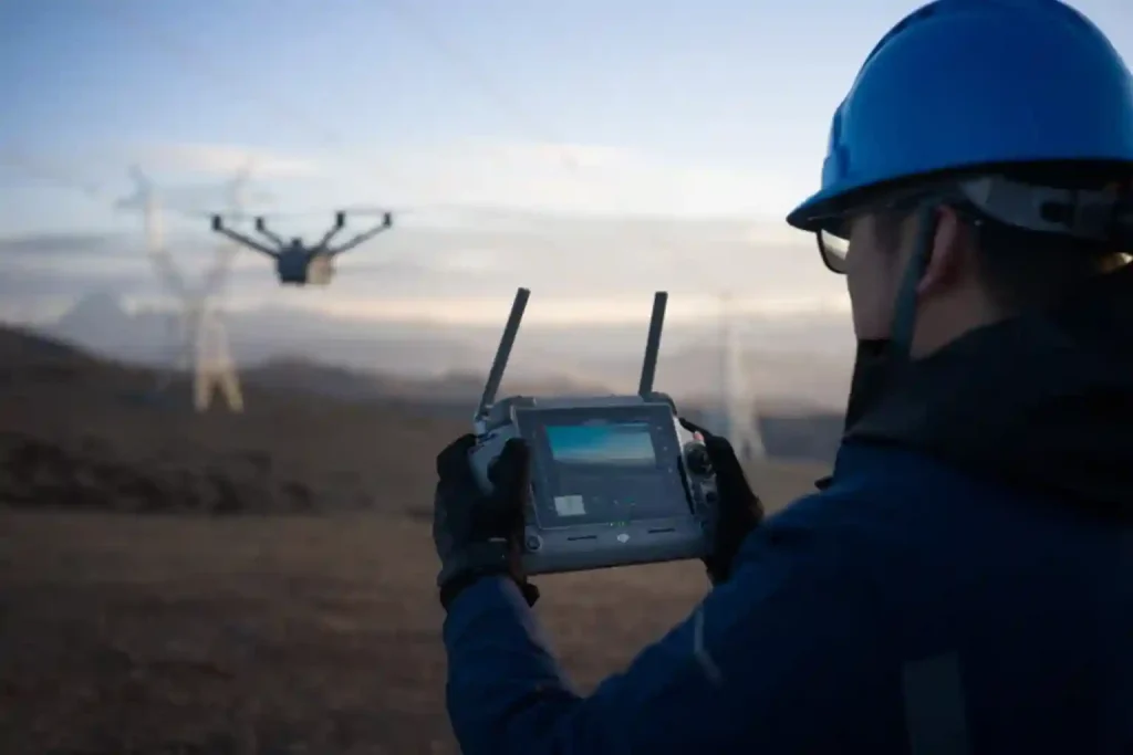 Drone operator using the DJI Pilot 2 interface.