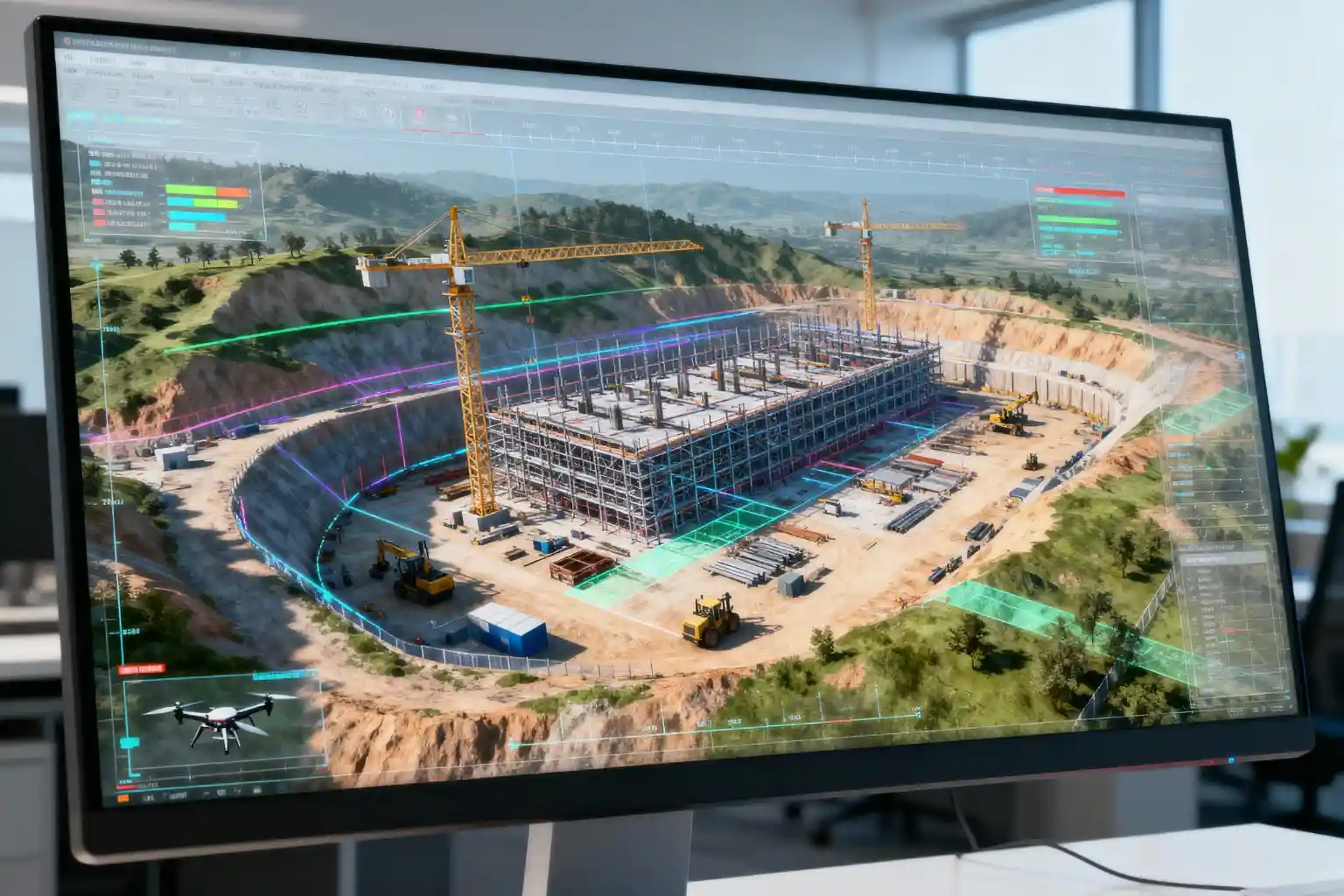 Digital twin model created from drone progress tracking.