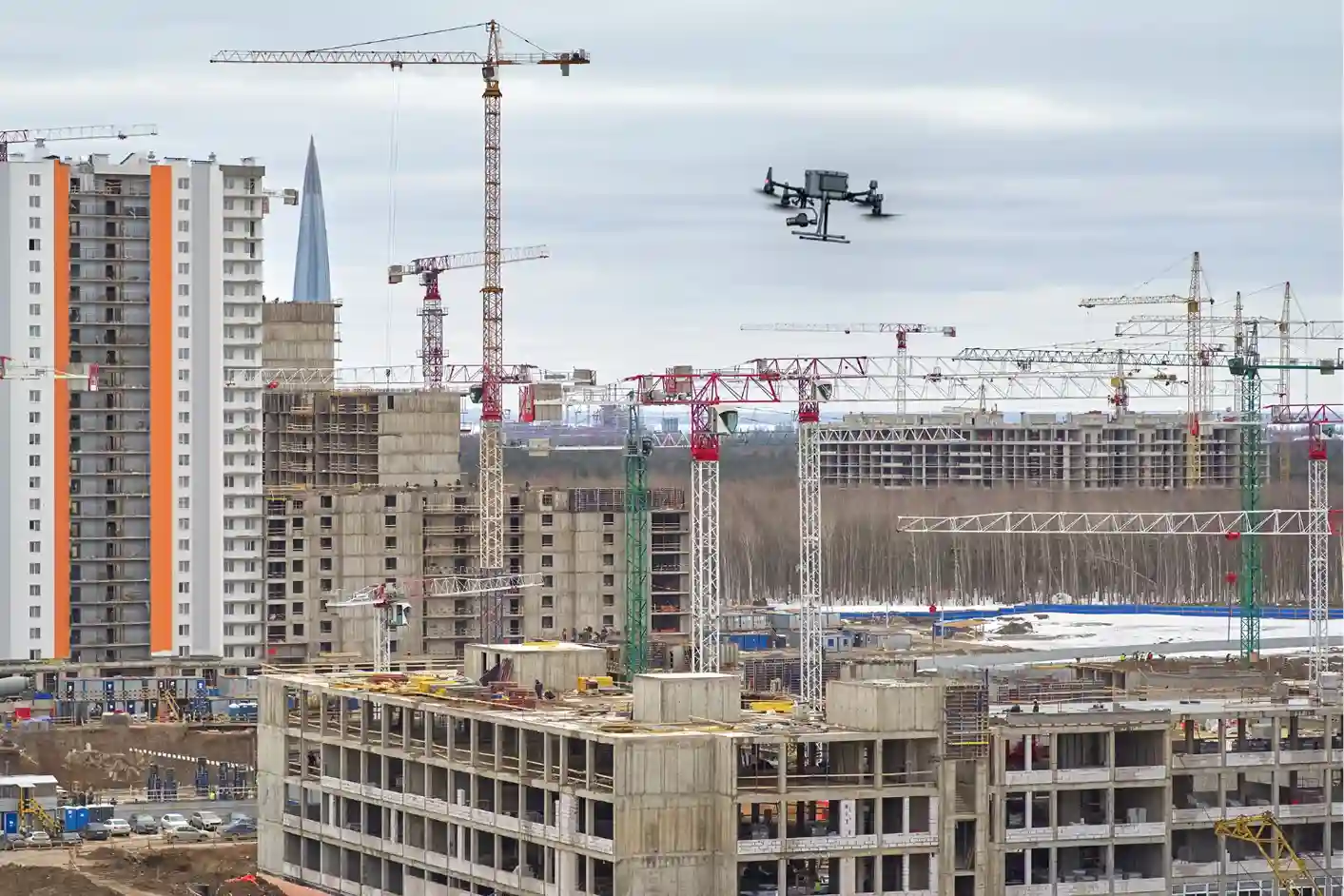 Drone collecting data for Geospatial Intelligence for Smart City.