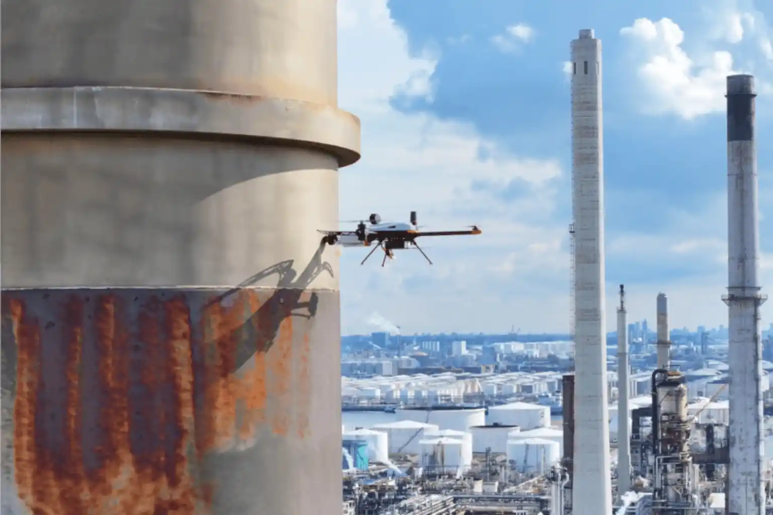 corrosion inspection with drone-based visual and UT systems on storage tanks.