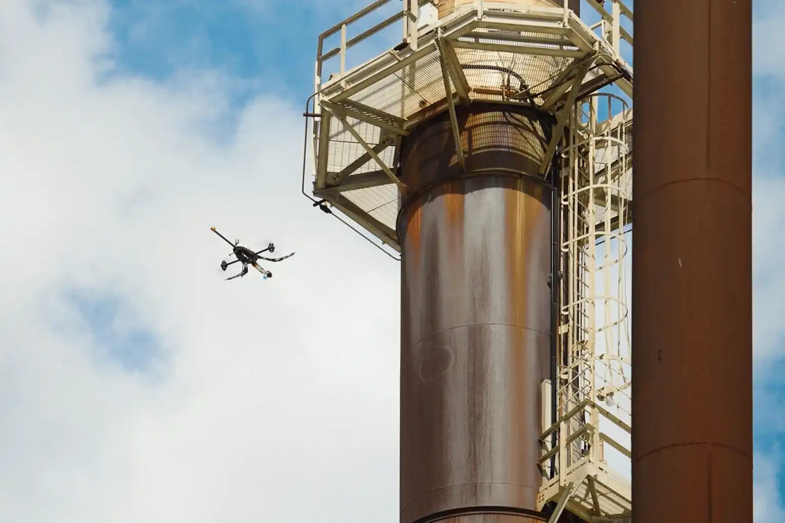 Drone-Based Corrosion Inspection measuring Ultrasonic Thickness (UT).