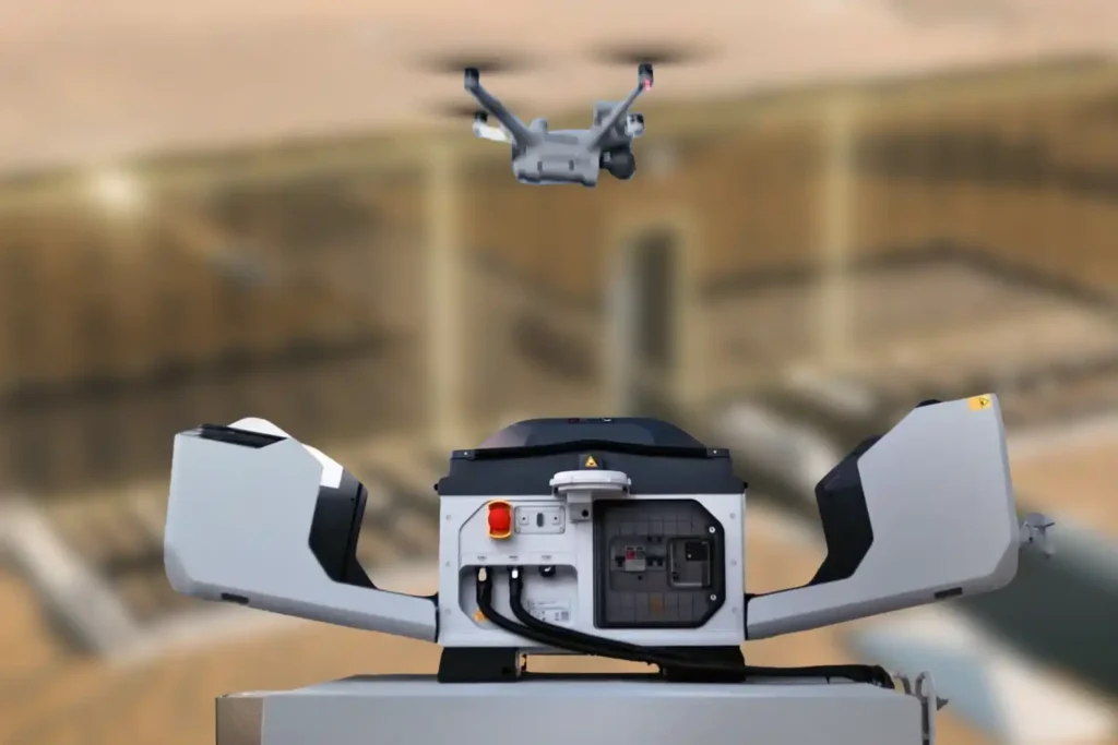 Drone performing predictive Maintenance in narrow vertical shaft.