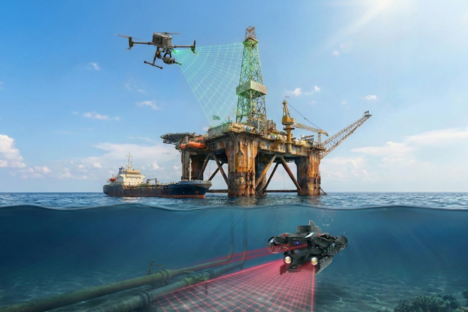 Integrated aerial and marine inspection framework for industrial asset integrity.