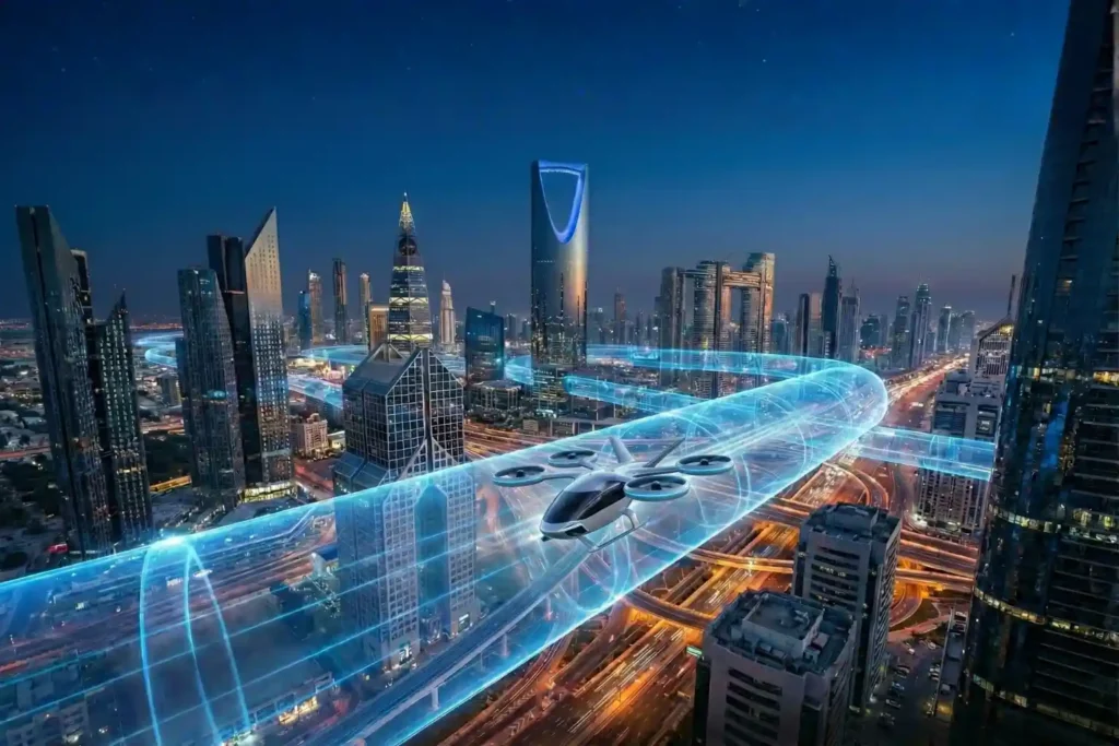 Aerial Corridor Mapping for eVTOL and air taxi routes in a smart city.