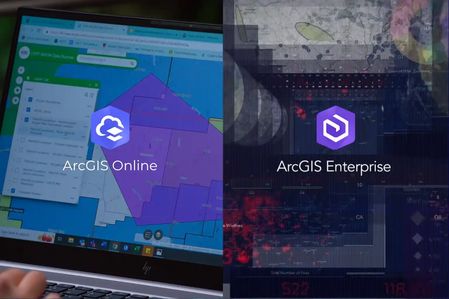 Comparison of ArcGIS Online cloud GIS vs ArcGIS Enterprise on-premises GIS.