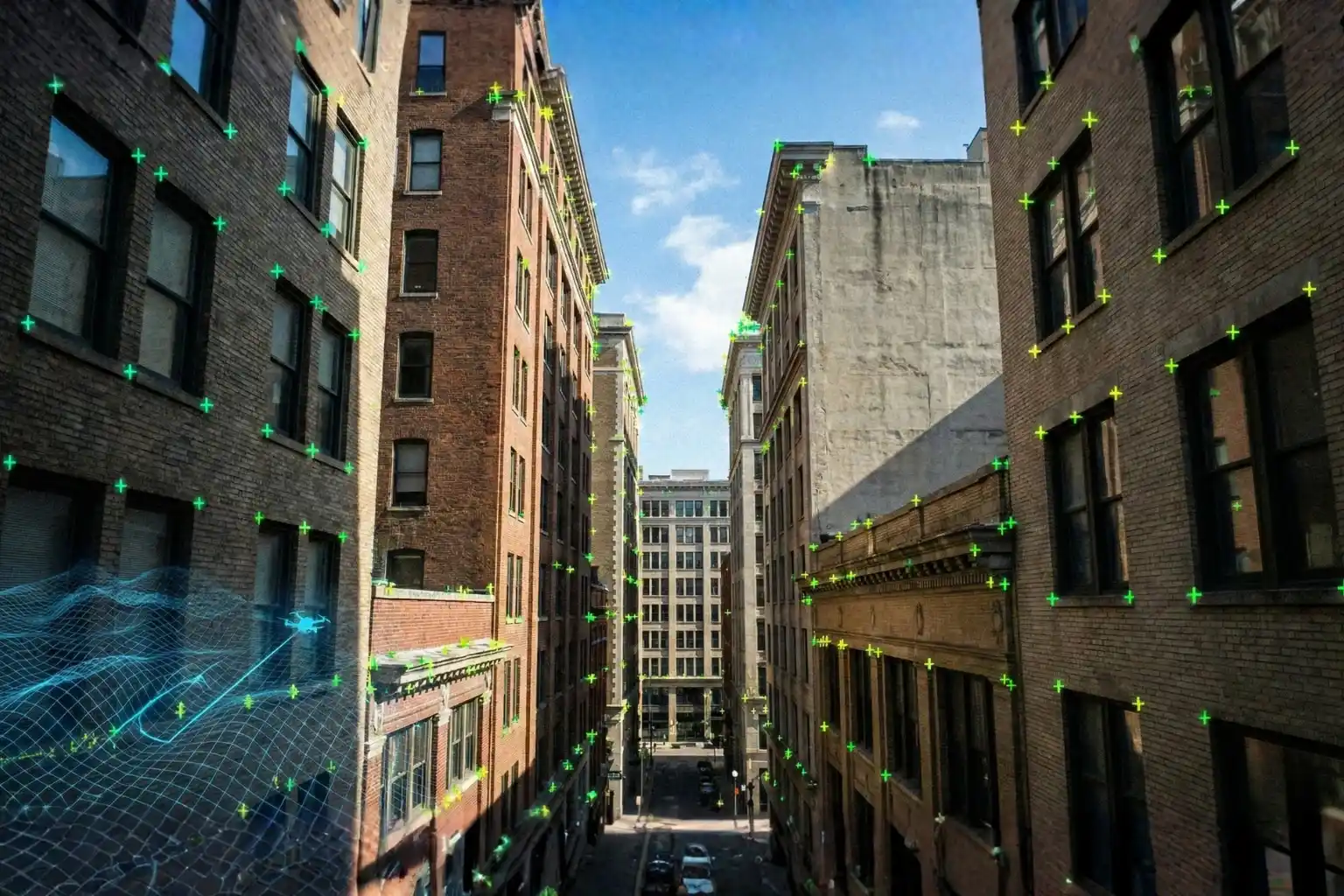 Visual SLAM feature point tracking for GPS-denied drone navigation.