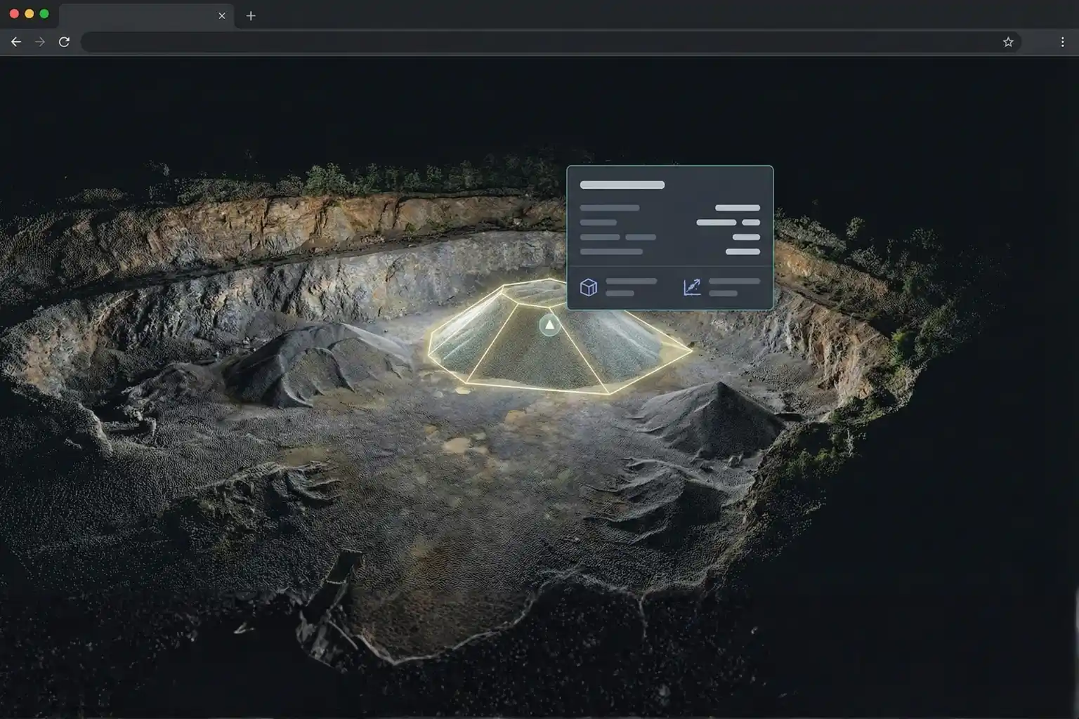 Browser-based interface of Site Scan showing volumetric calculations on a stockpile.