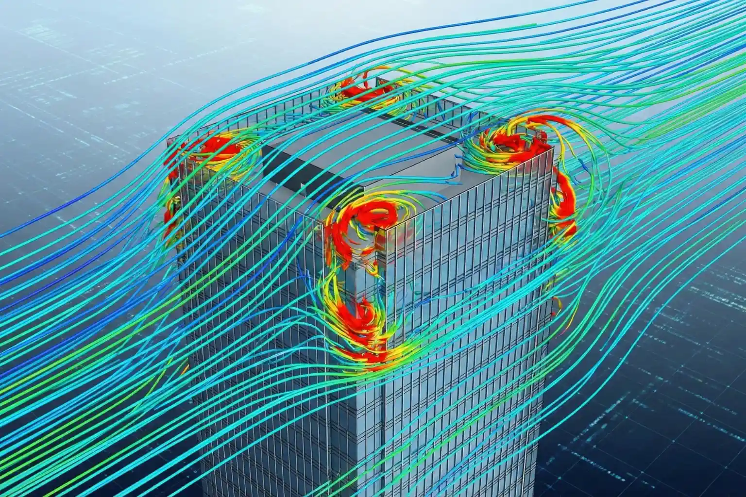3D wind flow simulation for urban air corridor safety and stability.