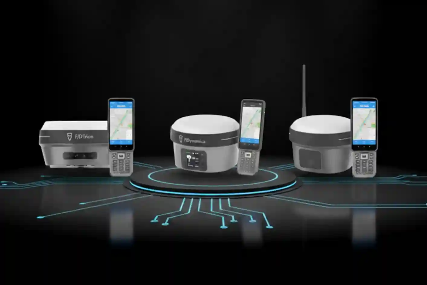 Side-by-side comparison of FJD Trion V10L, V10i, and V10a GNSS RTK receivers for professional surveying.