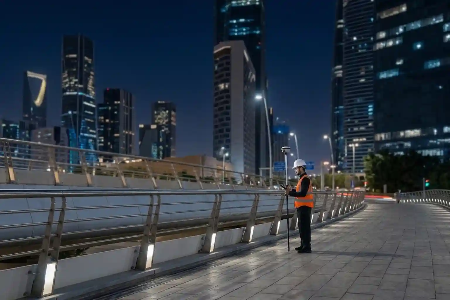 A professional team in safety gear managing a fleet of drones and specialized sensors like the FJD Trion V10i.