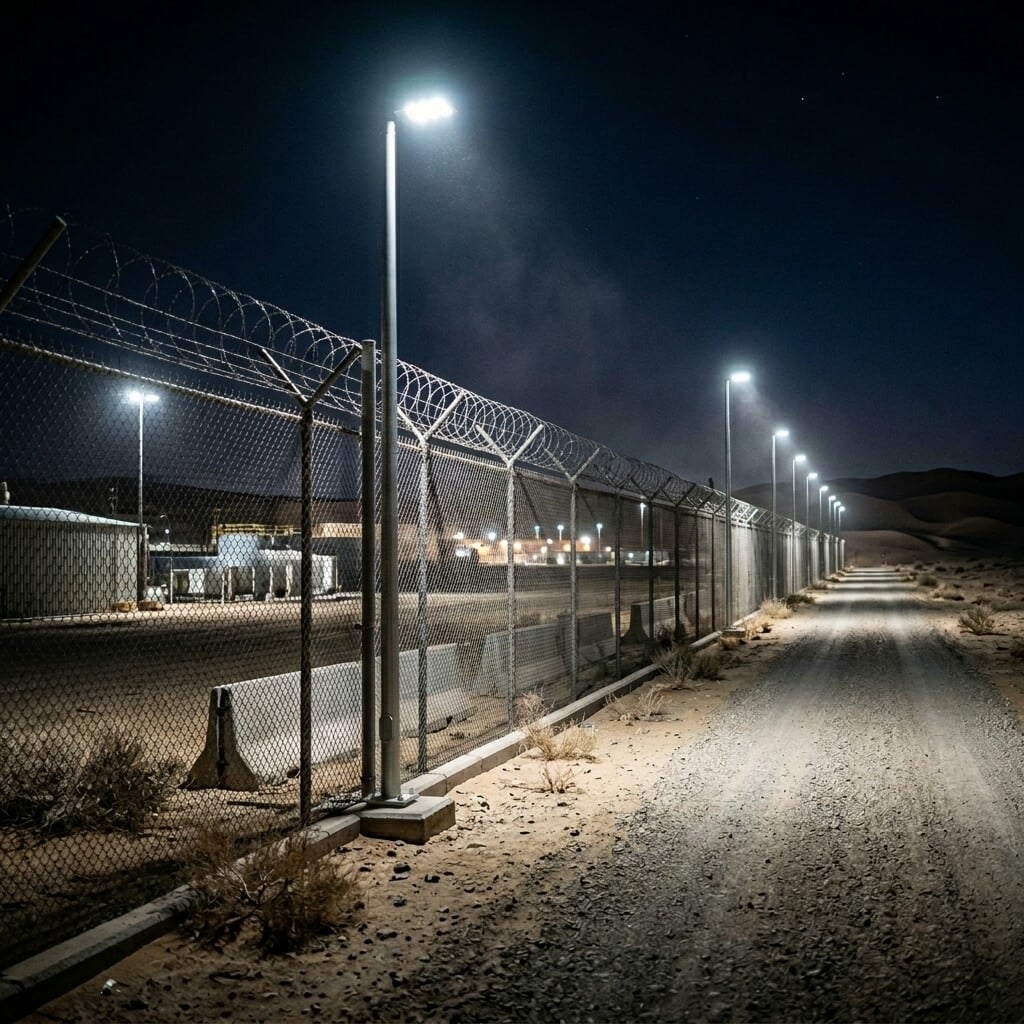 Secured critical infrastructure perimeter for defense protection across Saudi Arabian desert