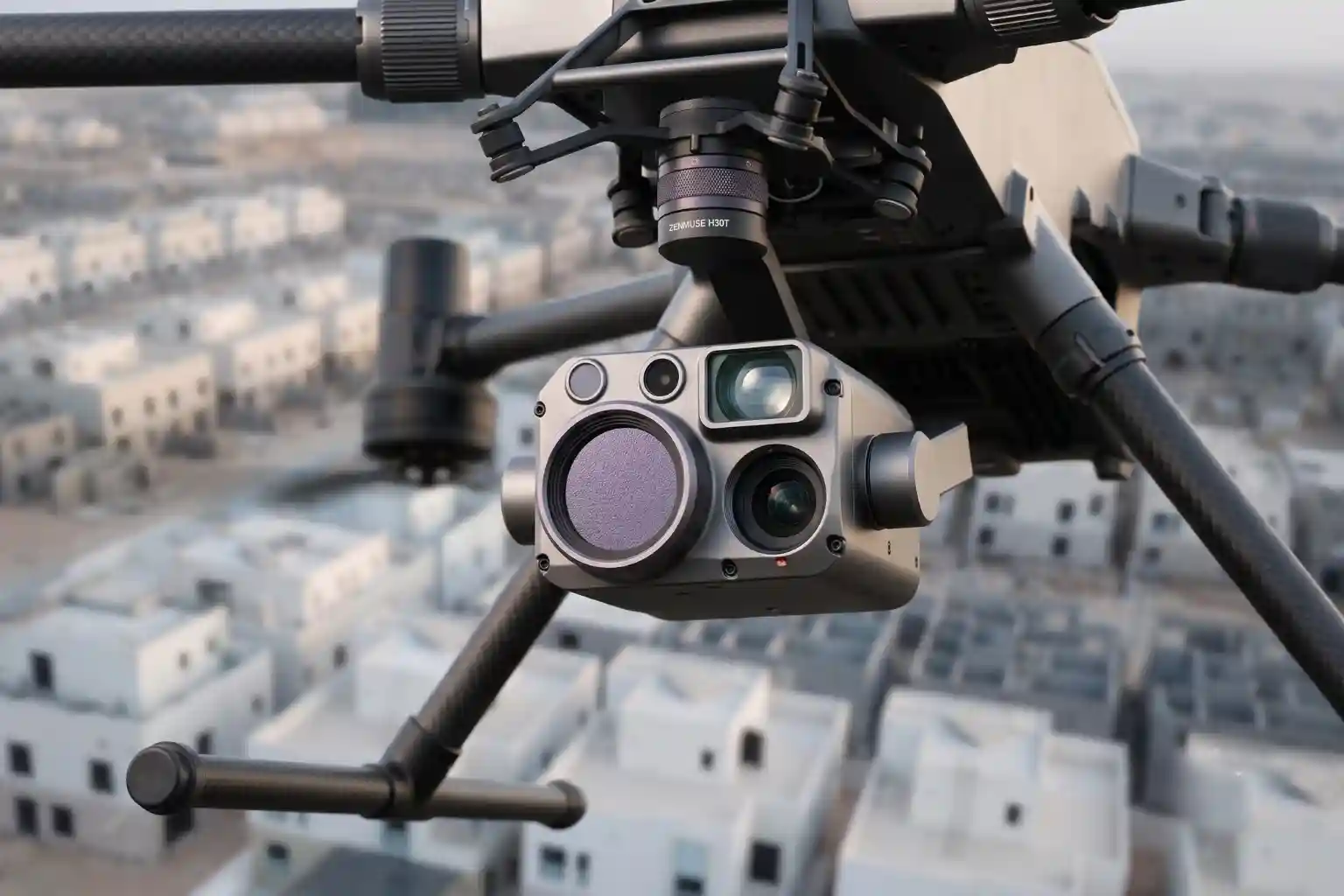 DJI Zenmuse H30T multi-sensor thermal and optical camera payload mounted on DJI Matrice 400 drone.